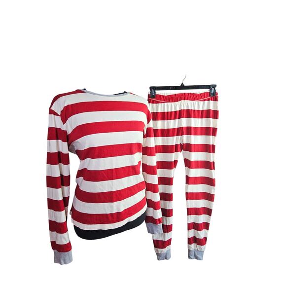 Womens Burts Bees Baby Pajama Set Outfit Red White Striped Organic Cotton Small - Picture 1 of 14